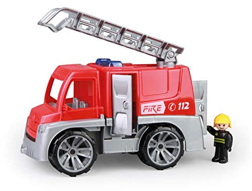 Lena 04457 - TRUXX Feuerwehr Einsatzfahrzeug mit Spielfigur als Feuerwehrmann, Feuerwehrauto mit Rettungsleiter, Feuerwehrtransporter mit Türen zum Öffnen, Spielfahrzeug für Kinder ab 24m+
