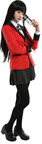 Cosplay.fm Women's Anime Cosplay Costume School Uniform Houndstooth Skirt with ID Card (S, Red)
