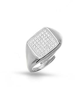 Donipreziosi Anello Chevalier da Mignolo in Argento 925% Regolabile Quadrato Zirconato - Anello con Zirconi Donna e Ragazza (Argento)