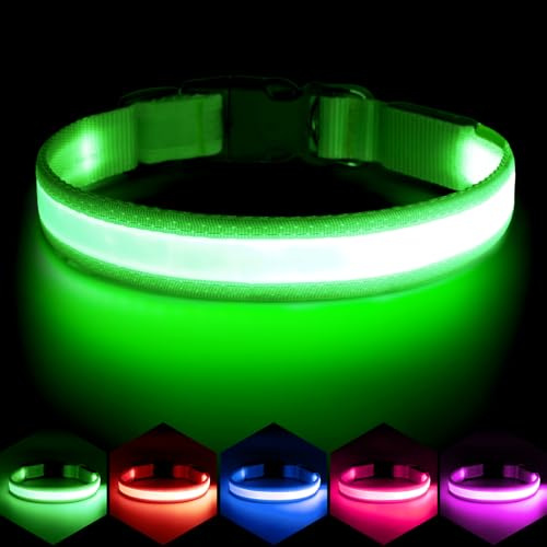 VIZPET LED Dog Collar, Light up Dog Collar Adjustable Safety Glowing Collar