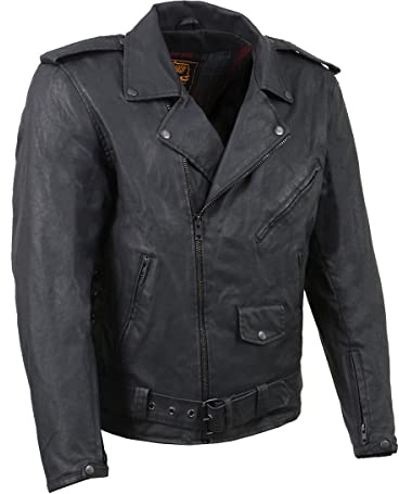 Milwaukee Leather MDM1020 Men's Black Classic 'Waxed' MC Denim Jacket with Armor - X-Large