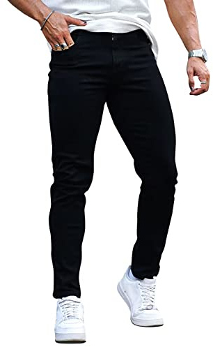 Slim Fit Jeans for Men Black Stretch Skinny Denim Pants Men Tapered Leg No Ripped 34