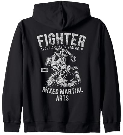 Vintage Retro MMA Shirt Men Boys Fighter Mixed Martial Arts Zip Hoodie