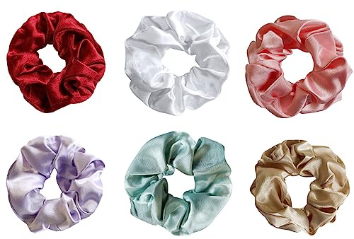 TRUEIN Gomas de Pelo de Seda Suave y Satén - 6 Colores, Elásticas y Elegantes para Mujeres y Niñas - Ideales para Cabello Grueso o Fino
