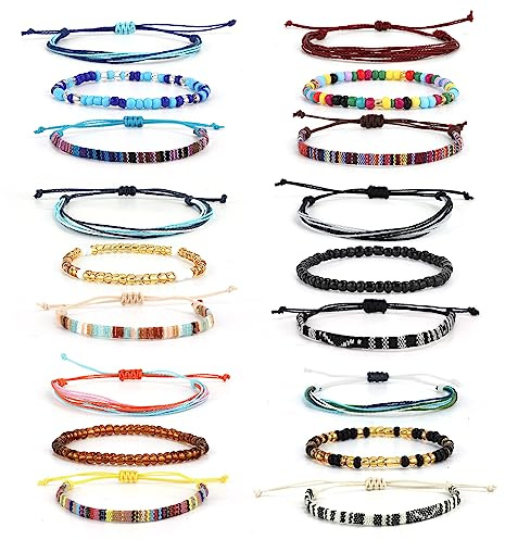 SAVITA 18pcs Surfer Beach Bracelets, Handmade Colorful Braided Boho Anklets for Women Men, Unisex 10 Inches