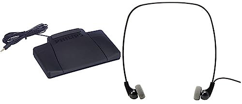 Philips LFH2210 Fußschalter für analoge Diktiersysteme LFH0720, 0725, 0730, 0735, 3 Pedal-Design (Schnellrücklauf, Schnellvorlauf, Wiedergabe), schwarz & Transkriptions-Kopfhörer LFH0334
