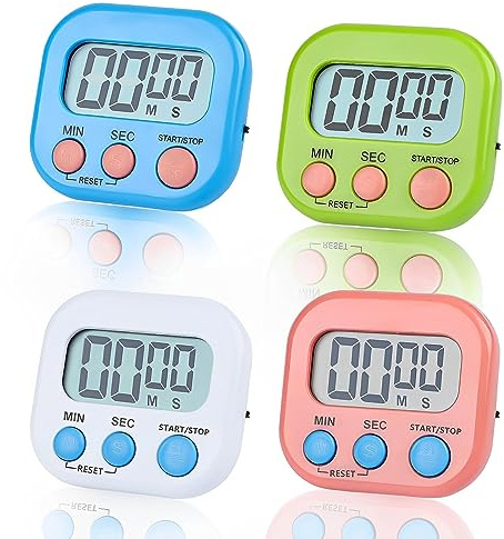 JIANYH 4PCS Digital Timer, Timer Clock Kitchen Timers for Cooking Minute Seconds Count Up Countdown for Kids Kitchen Cooking Classroom Gym Study Teeth Cleaning Kids Children (Blue-Green-Pink-White).