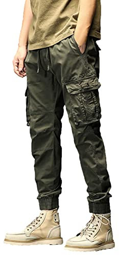 Ski Langlauf Hose Herren Mens Cotton Plus Size Pocket Solid Elastic Waist Pants Overall Pants Freizeitanzug Herren (Green, XL)