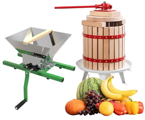 WDDEYYDS Moulin à Fruits et Pressoir à Fruits Moulin à Raisin avec Entonnoir Manuel Fouloir à Raisin Concasseur Pulpeur Broyeur de Fruits Légumes Moulin pour cidre, Presse-Pommes Manuel,18LA+7LB