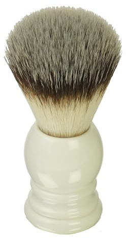 Pennello da barba sintetico, con manico in acrilico bianco, altezza 9,5 cm