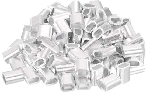 sourcing map 100Pcs Aluminum Crimping Loop Sleeve for 5/32 Diameter Wire Rope, Oval Aluminum Wire Rope Sleeve for Cable Line End