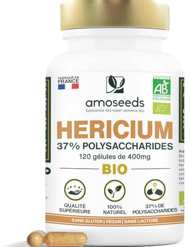 Hericium Erinaceus BIO | Champignon de la Mémoire | Hautement Dosé, 37% Polysaccharides | 120 gélules vegan | Lion’s Mane, Vegan, Sans Additifs | Qualité Supérieure | Fabriqué en France