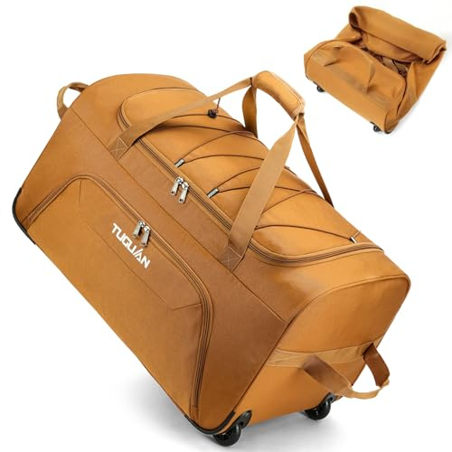 TUGUAN Equipaje de mano con ruedas, maletas plegables de viaje grandes de 110 litros, marrón, 28