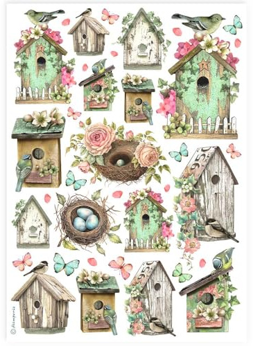 Stamperia A4 Rice Paper - Birdhouse Collection for Decoupage