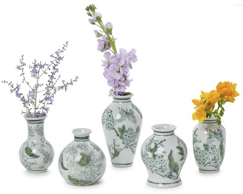 Two's Company Primrose and Lotus Mini Chinoiserie Vases, Porcelain, Set of 5