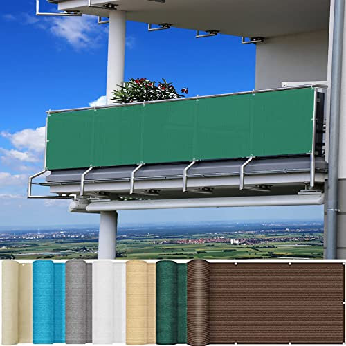 Balkon Sichtschutz 140x550cm 95% Schattierungsrate Dunkelgrün Zaun für Mauer Hof Hinterhof Inklusive Seil und Ösen für einfache Installation