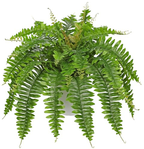 Hollyone 25.5'' Artificial Boston Fern Potted Plant, Fake Fern Bushes in Pot for Indoors & Outdoors, Green Faux Plants for Home Decor, Garden, Patio, Balcony, Living Room Decorations