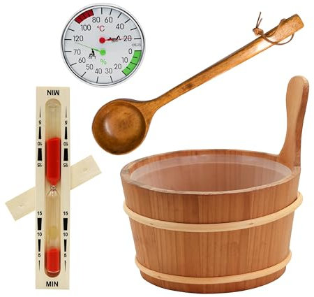 HAF® bastuhink set termoasp, 4 liter med insats, 40 cm bastu, komu-trä, timglas och klimatkniv | fuktbeständig inloppshink | högkvalitativa bastutillbehör | Kvalitet: Tillverkad i Tyskland