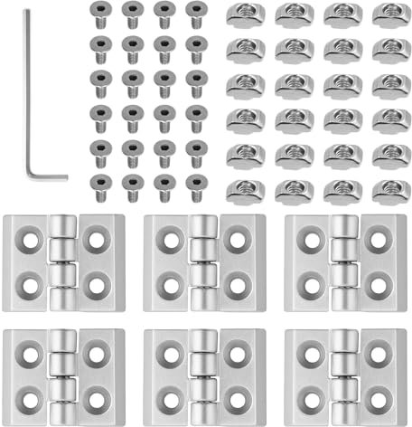 BEELUKY 6 Stück Klappscharnier M4 für 2020 Aluprofil Nut 6 - Türscharnier aus Zinklegierung, inkl. Nutenstein und Schrauben, Kleine Faltbare Möbelscharniere für Leichte DIY Schranktüren (Silber)