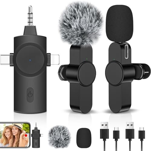 Micrófonos Inalámbricos Solapa para iPhone/Android/Cámara/PC，3 en 1 Micrófono Lavalier Inalámbrico Conector USB-C/3,5 mm/USB,Micro Inalambrico Plug&Play,para Grabación de Video, Youtube, TikTok
