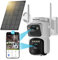 BEZOMIZ 4K Caméra Surveillance WiFi Extérieure à Double Objectif,8MP Détection Humaine avec Panneau Solaire,360° PTZ Caméra,Suivi Automatique,Vision Nocturne Couleur,Audio Bidirectionnel,2,4/5Ghz,IP66