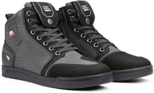 KEMIMOTO Motorcykelskor herr motorcykelstövlar lediga motorcykelstövlar med förstärkta växlingsdynor ventilerande sneakers svart/grå, svart, 46 EU