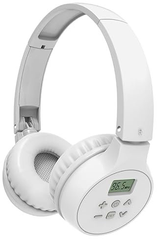 Rechargeable and Portable Personal fm Radio Headphones with Best Reception for Jogging, Meetings and Daily Use Powered by 2 AA Batteries (Not Included) (White)