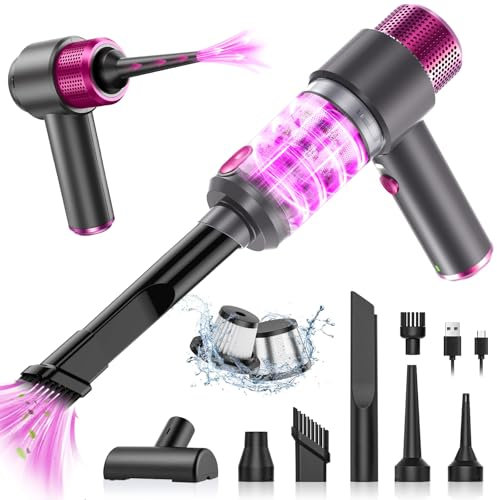 Anluomania Mini Aspirador de Mano Potente, 4 en 1 Aspirador Coche Potente 6500Pa, USB Recargable, Aspiradora de Mano Sin Cable, Recargable para Coche y Limpieza De Pelo De Mascota