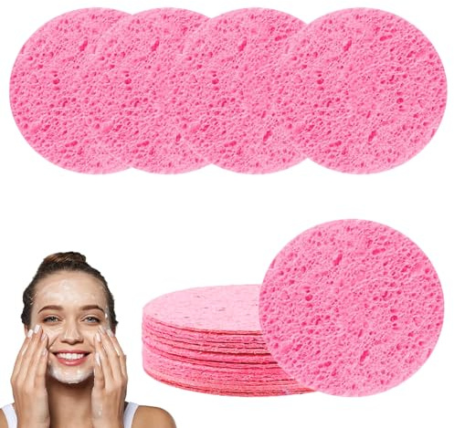 Gesichtsschwämme, komprimierte Gesichtsschwämme, Reinigung, natürlicher Holzzellstoff zum Entfernen von Make-up, Peeling, 6,3 cm, Rosa, 10 Stück