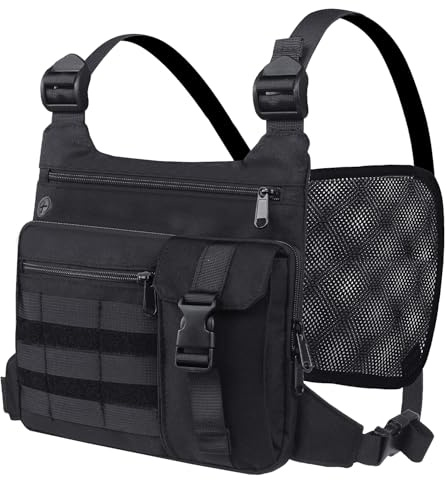 KINGSLONG Sac Poitrine Sport Homme Femme: avec Support Téléphone Gilet | Running Léger Imperméable, Sac Running Antivol Réglable, Chest Bag pour Jogging, Vélo, Fitness, Moto, Randonnée Noir