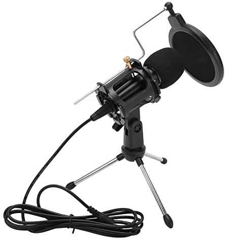 ZAWELIYO Kardioidkondensormikrofonpaket med Hopfällbart Stativ & Popfilter, Studio 3,5 Mm MIC för PC -datorinspelning, Podcasting, Spel, Streaming (plug & play)