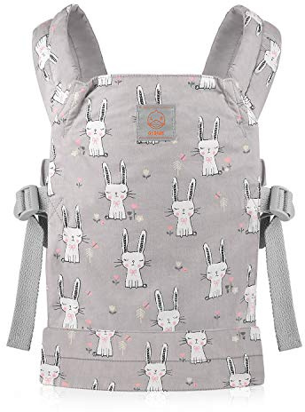 GAGAKU Baby Doll Carrier for Kids, Baby Carrier for Dolls, Reborn Baby Dolls Accessories, Doll Carriers with Adjustable Straps for Little Girls, Grey - Rabbit