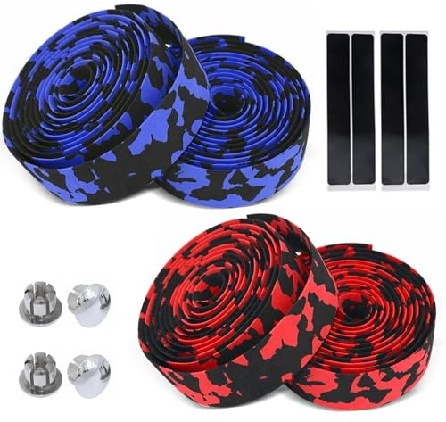 Lunyloer Road Bike Handlebar Tape, 4 Rolls Non Slip Cycling Handle Wraps, Bicycle Bar Tape with Handlebar Plugs for Road and City Bikes(red, Blue) ﻿