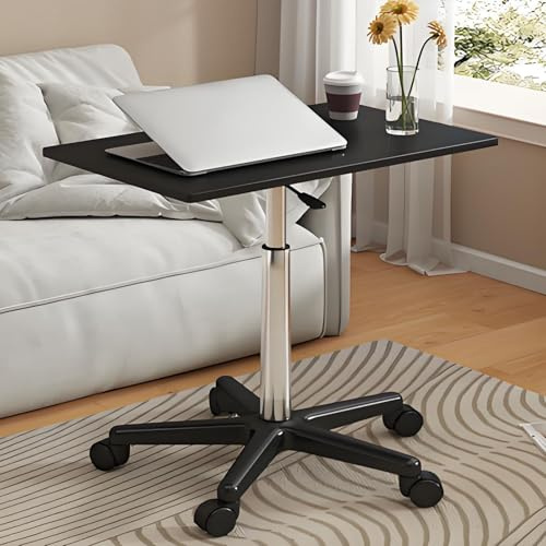 ZJHAHJY Tavolino rettangolare con ruote, tavolo regolabile in legno, mobile per spuntini, comodino, per soggiorno, camera da letto e patio (nero, 60 x 39 x 80 cm)