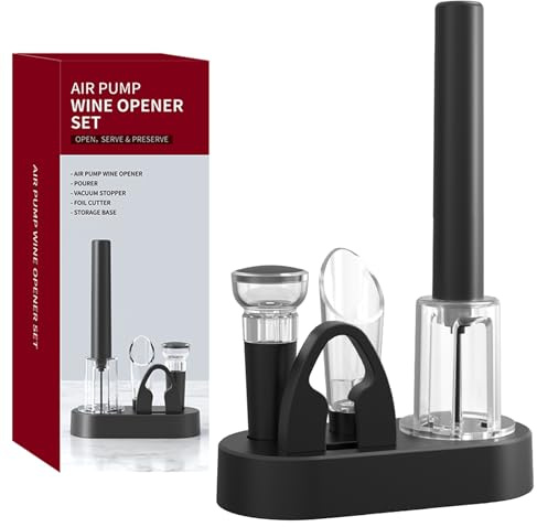 Tycoonest Lufttryck Vinkorköppnare Set, Luftpump Flasköppnare med Folieskärare, Vinstoppare, Hällpip & Sockel, Professionellt Multifunktionellt Presentpaket för Vinälskare