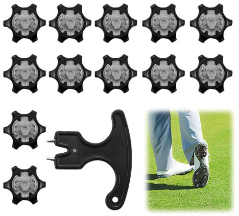 Golf Shoe Spikes Replacement with Spike Wrench 12 Pcs, Fast Twist Compatible Golf Cleats Anti Slip Metal and Rubber Traction Comfort Wear Resistant Golf Shoe Studs for Men and Women