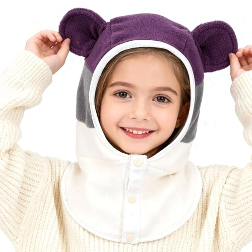 AYPOW Cappello Passamontagna in Pile Invernale Caldo per Bambini da 2 a 6 Anni, 3 in 1 Antivento Cappello Sciarpa Berretti Caldo Termica Cappuccio Scaldacollo Sciarpa per Ragazzi Ragazze