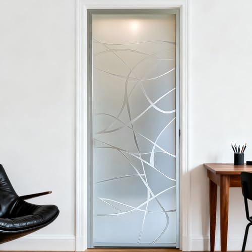 Nuxovilar Door Stickers Covers Frosted Line Pattern PVC 30.3x78.7 Inch - Door Stickers Peel and Stick Vinyl Decorative for Bathroom, Bedroom, Study (Set of 2 Sheets)