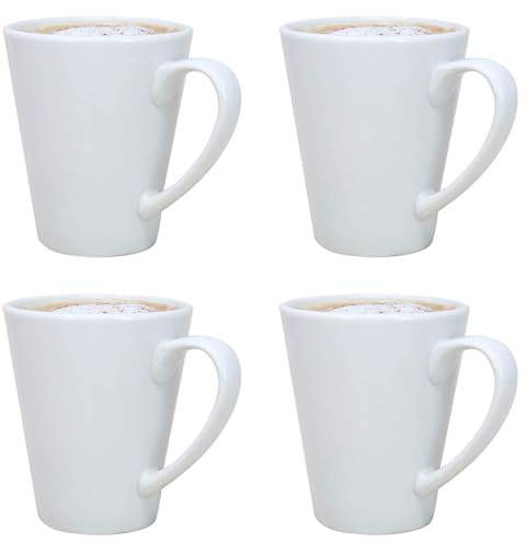UNIQUE HOME LIVING Coffee Mug Set of 4, 340ml White Porcelain Coffee Mugs for Milk Hot Cocoa Latte Coffee Mugs with Handle, Tea Mugs, Microwave and Dishwasher Safe