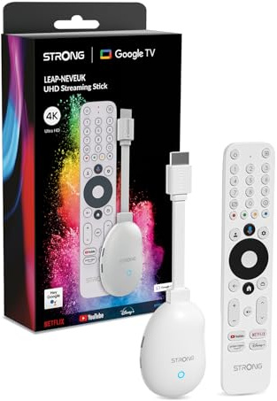 STRONG LEAP-NEVEUK - Dongle per streaming UHD 4K con porta Ethernet, Google TV Streaming Stick, 2 GB di RAM + 8 GB di memoria flash, WiFi 6, Android 12, Google Assistant, Dolby Atmos e Dolby Vision