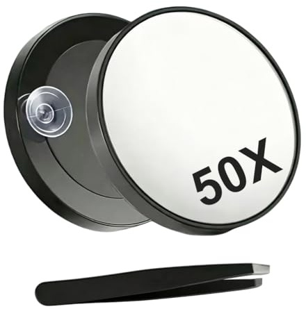 50X Magnifying Makeup Mirror with Suction Cup and Precision Tweezers