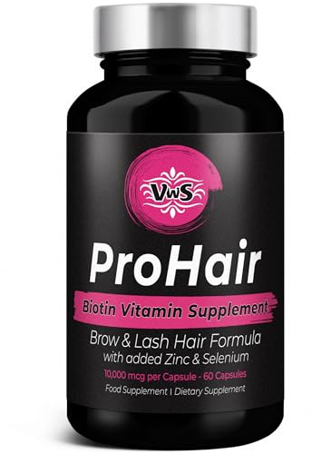 VWS Biotin 10,000 mcg Dietary Supplement w/Zinc & Selenium to Promote Thicker Hair Growth, Stronger Nails & Healthy Skin for Women and Men, 60 Vegan Capsules