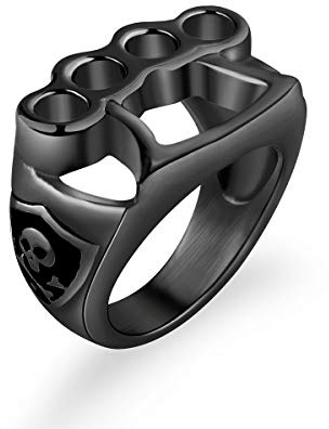 Knuckle Duster Ring Black For Men Stainless Steel Punk Biker Ring Skull Fighter Boxing Gloves Jewelry Size 13