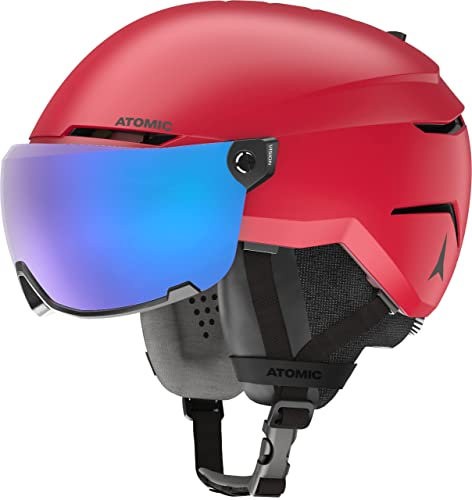 ATOMIC SAVOR VISOR STEREO Skihelm mit Visier - Rot - Größe S - Maximale Stoßdämpfung - Active Aircon Belüftungssystem - Hochwertige Verspiegelung für klare Sicht