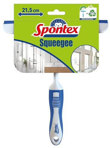 Spontex Squeegee | Multi-Purpose Shower & Window Squeegee for Glass, Tiles & More | Resistant 21.5cm Rubber Blade | Lightweight Small Squeegee | Hook Hole for Hanging