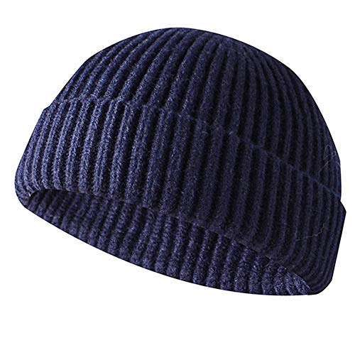 JFAN Trawler Winter Beanie Hat Baseball Cap Roll up Edge Skullcap Fisherman Beanie Unisex Cuffed Short Knit Fisherman Beanie Winter Hats-Blue