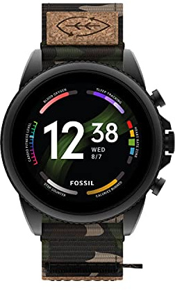 Fossil Men's Gen 6 44mm Stainless Steel and Cork Touchscreen Smart Watch, Stainless steel, Color: Black, Camo (Model: FTW4063V)