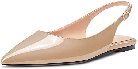 HDEUOLM Femmes Chaussures Plates Bas Kitten Talon Heel Pointu Escarpins Slip-on Slingback Bureau Party Dress Beige 41 EU