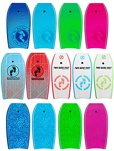 Two Bare Feet Bodyboard with Leash — Adult Boogie Board | IXPE Foam Deck, EVA Core & Slick Bottom | Lightweight, Durable, High-Performance Wave Rider for Beach & Surf (Raspberry Lagoon)