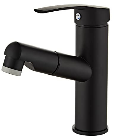 Sumeber faucet robinet de salle de bain avec robinet de bassin télescopique avec de mélange à 2 buses pour de mélange chaud et froid de bassin de surface (douche télescopique noir)